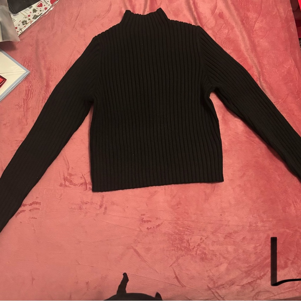 SHEIN Black Ribbed Turtleneck Sweater